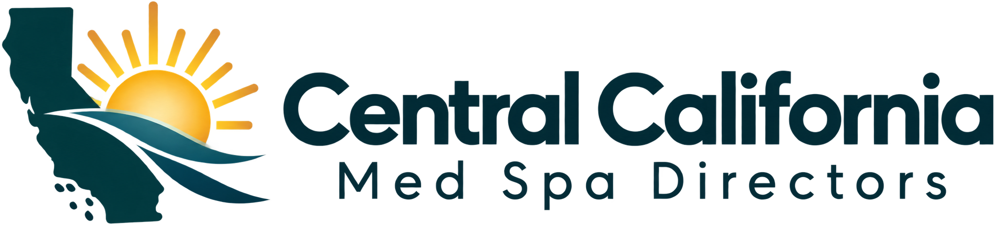 Central California Med Spa Directors — California silhouette, golden sunrise and teal waves