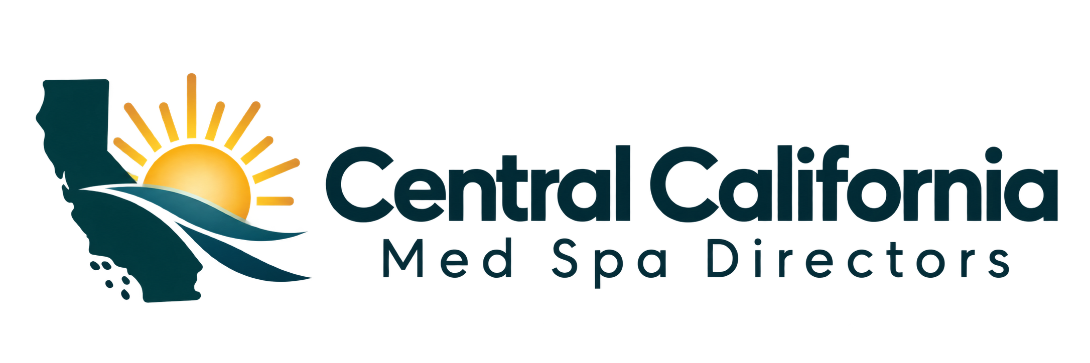 Central California Med Spa Directors — California silhouette, golden sunrise and teal waves